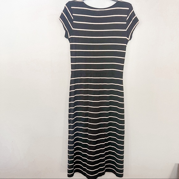 Garnet Hill Short Sleeved Tie Twist Striped Midi Dress - Picture 4 of 11